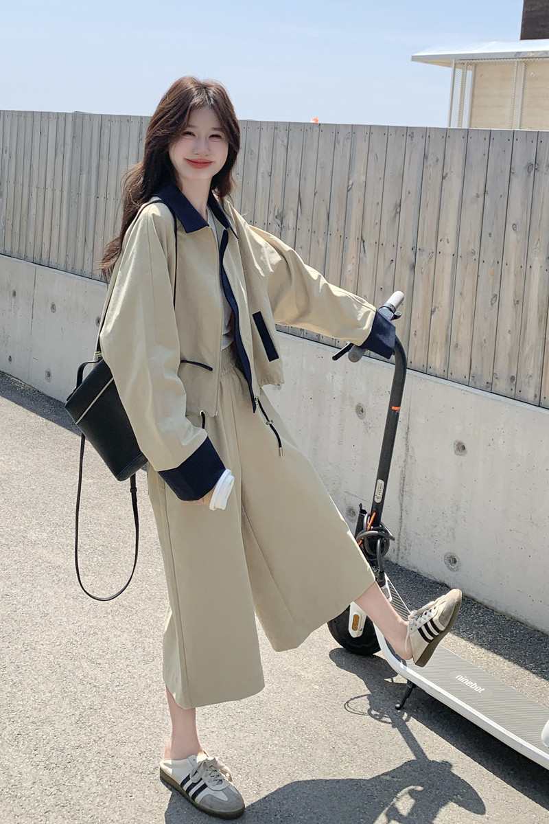 复古休闲浅卡其色工装夹克外套裤子套装女2026秋季时尚减龄两件套,女装套装/套裙,2C159