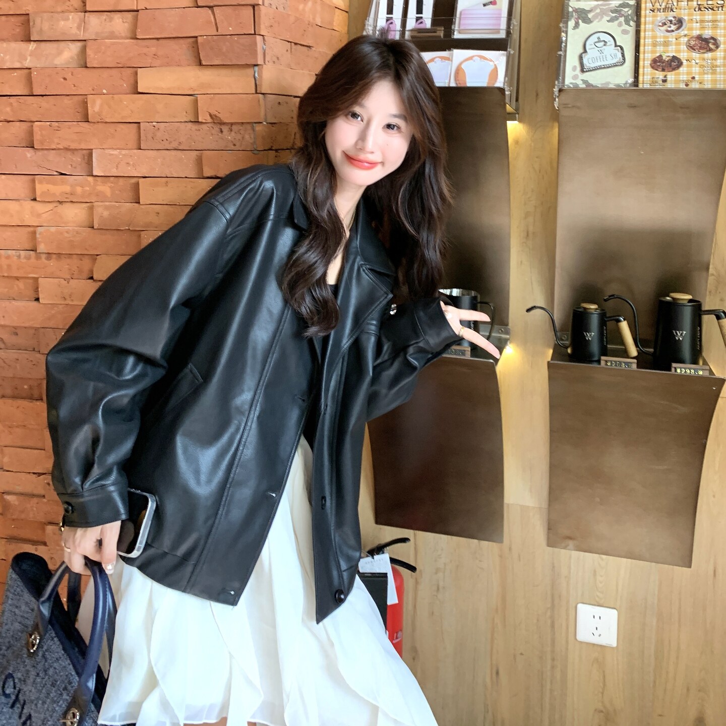 黑色皮衣外套女新款高级感短款夹克今年西装流行小个子美式复古图片