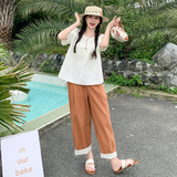 韩版盐系减龄圆领上衣套装女2025夏季新款显瘦阔腿裤子两件套，女装套装/套裙，2C131