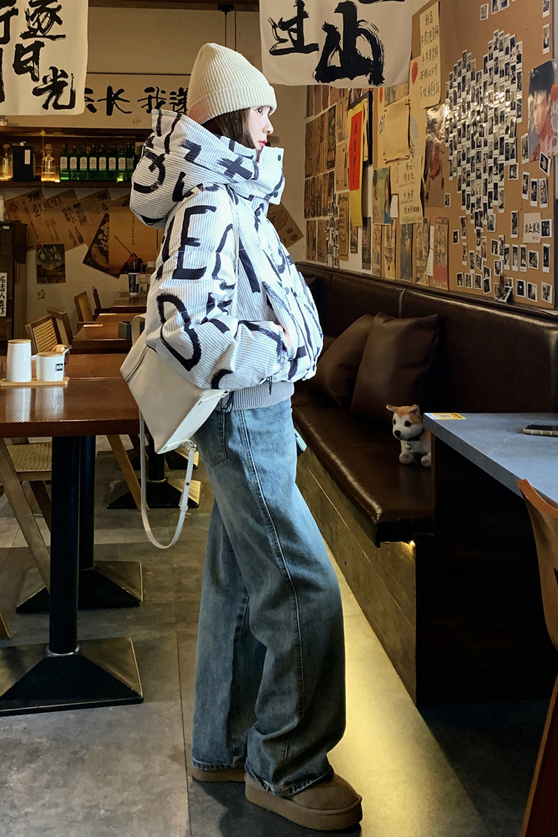 玫红色撞色拼接羽绒服女冬季2025新款韩系短款工装加厚爆款外套,女装短外套,2C088