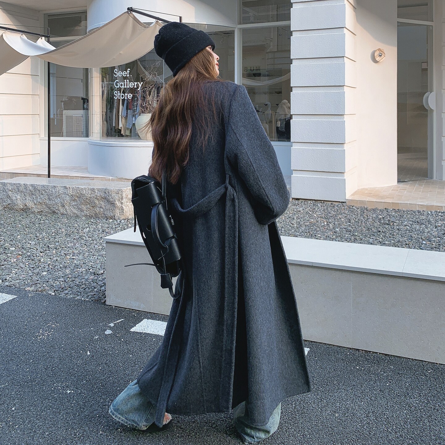 双面羊绒大衣女2025年冬季新款系带气质中长款高级感显瘦毛呢外套图片