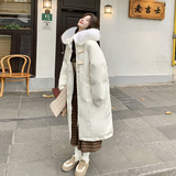 【真狐狸毛】50绒米白色羽绒服中长款2D111A-A613P385K578，女装羽绒服，2D111