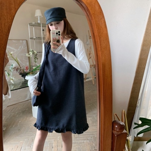韩系设计感木耳边叠穿马甲修身打底衫带包三件套女2025秋季爆款图片