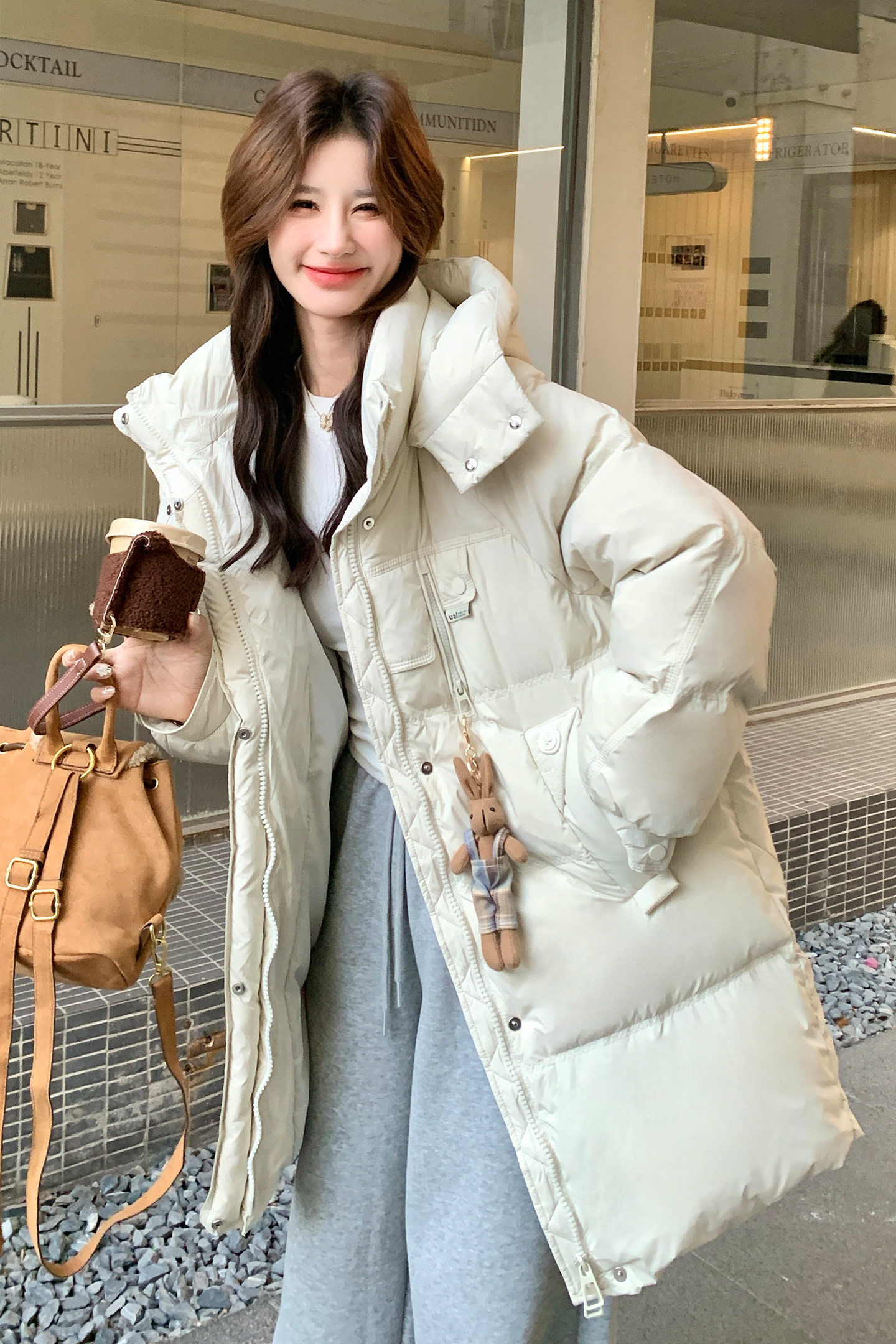现货！现货！2025冬装新品学院风羽绒服女中长款白鸭绒外套,女装羽绒服,2C306