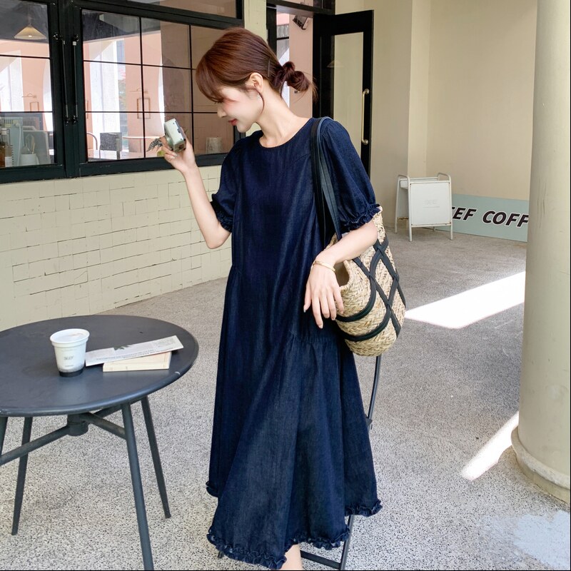 木耳边牛仔连衣裙女夏2025新款韩系设计感超火小个子显瘦遮肉爆款,女装连衣裙,2C113