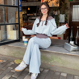 撞蓝韩系休闲卫衣套装2025新款女春季学院风小个子阔腿裤一整套，女装套装/套裙，2C159