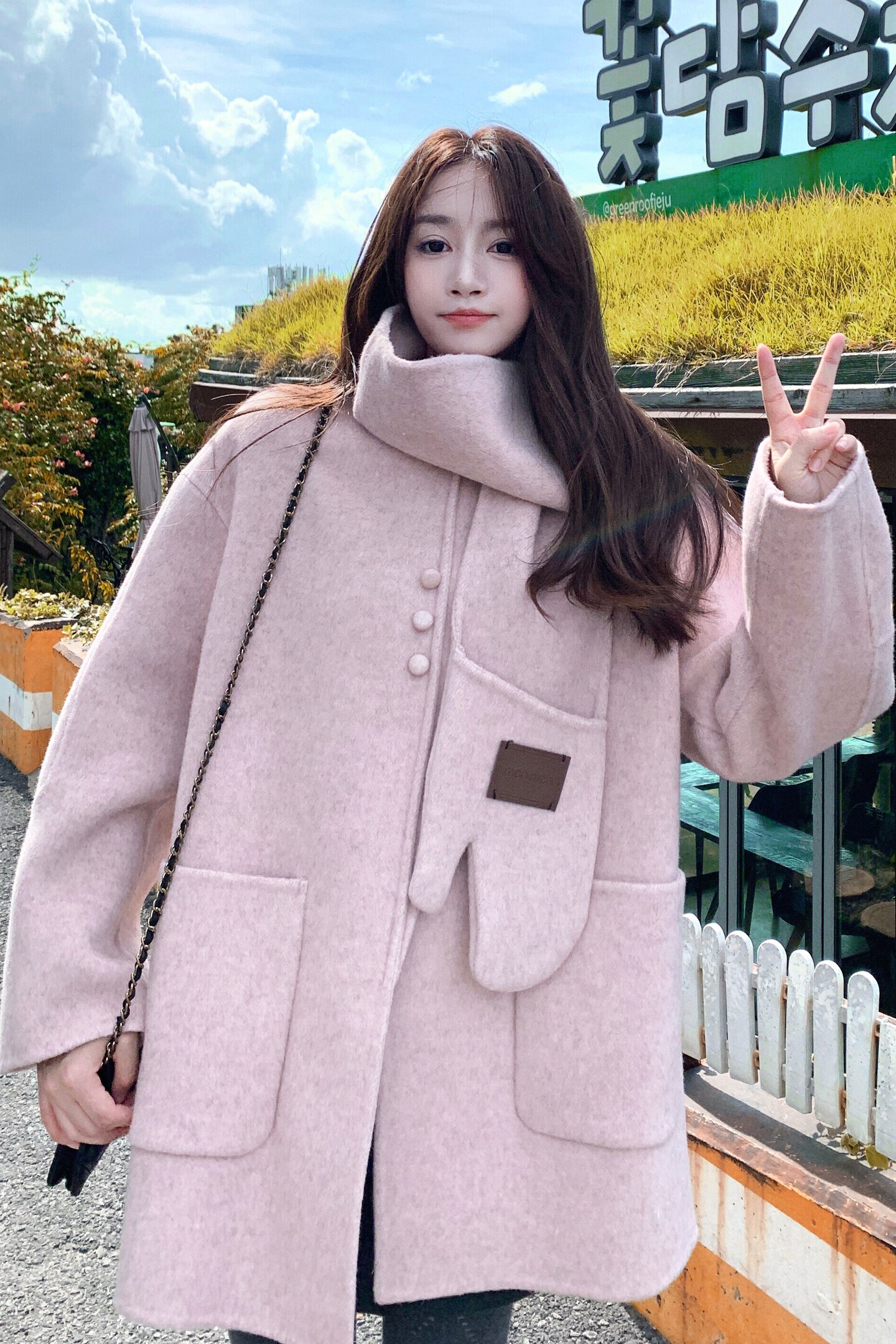 甜美气质粉色双面呢羊毛大衣外套女秋冬2025新款多巴胺超火巨好看,女装羊绒大衣,2C056