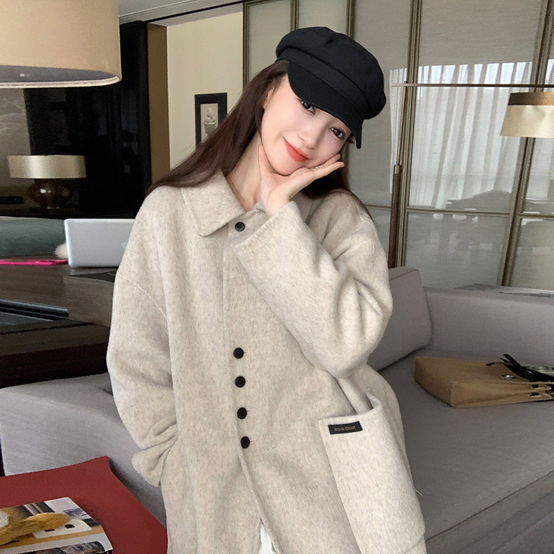 【新款】已出货有买家秀双面羊驼绒混色长毛大衣P260K388,女装毛呢外套,2C333