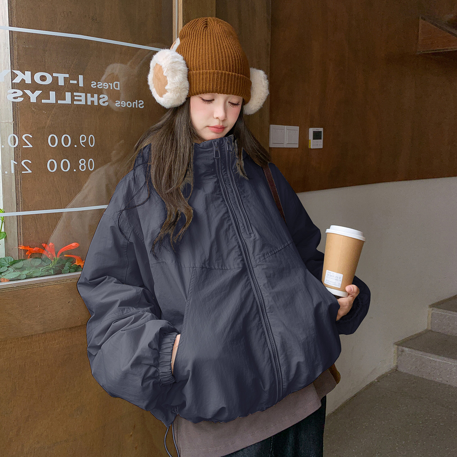 黑色连帽工装90白鸭绒羽绒服女冬季2025新款短款小个子派克服,女装羽绒服,2B154