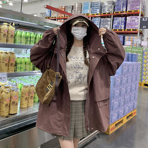 现货：秋季连帽休闲宽松中长款风衣外套工装2C135-2391P155K238图片