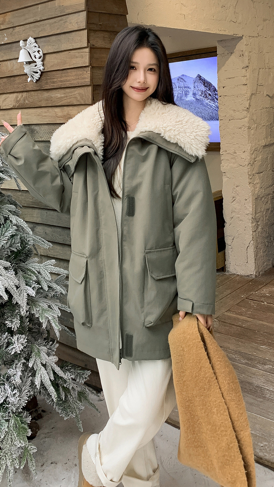 中长款内胆仿皮毛保暖派克服外套2C215-P280-K360,女装派克服,2C215