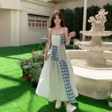 海妖风中长裙拼接小清新吊带长裙时尚韩版夏季连衣裙大码显瘦气质，女装连衣裙，2C233