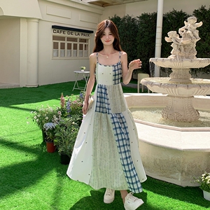 海妖风中长裙拼接小清新吊带长裙时尚韩版夏季连衣裙大码显瘦气质图片