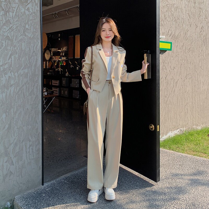 现货春秋新款西装套装撞色阔腿裤两件套P160K238,女装套装/套裙,2C311