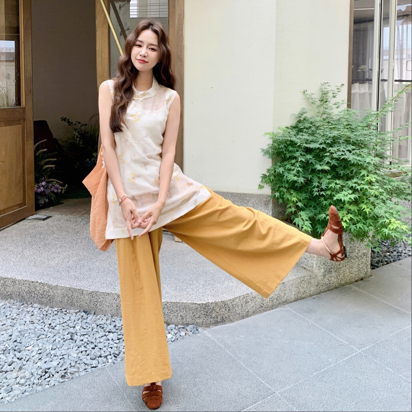 新中式国风印花背心套装女2025夏季新款高级感休闲阔腿长裤两件套,女装套装/套裙,2C299