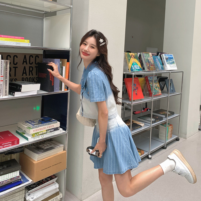 【现货】2025新款女装渐变色牛仔连衣裙套装266-P140-K190,女装套装/套裙,2C266