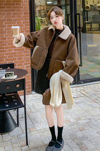 咖色皮毛一体羊羔毛外套韩系甜酷加绒棉服6087P190K278图片