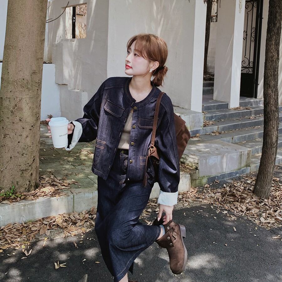 【大货已出】条纹拼接牛仔外套半裙两件套2C137-8255-P185-K268,女装套装/套裙,2C137