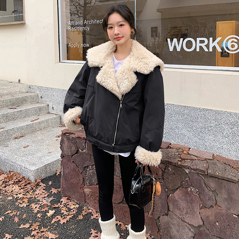 现货羊卷毛拼接派克服外套加厚羽绒服内胆5836-P235-K348,女装羽绒服,2C159