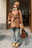 新品咖色皮毛一体中长款加厚外套5801-P215-K308，女装派克服，2C159