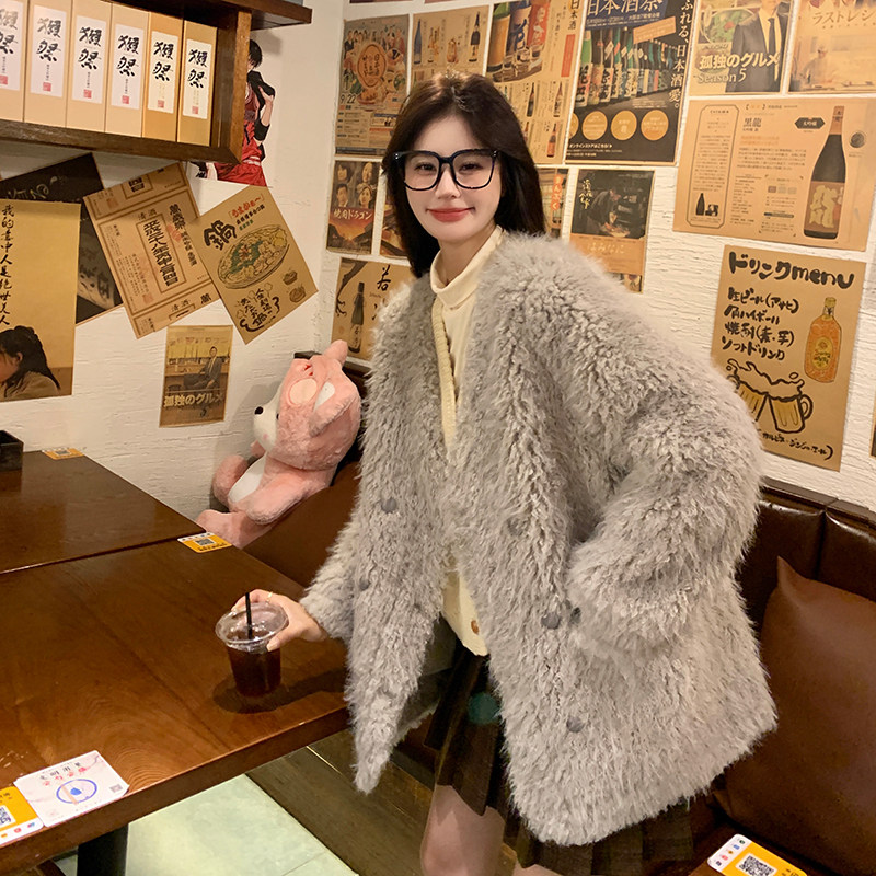 高级感超好看羊羔毛外套女秋冬2024年新款加绒加厚皮毛一体仿皮毛,女装皮草,2C022