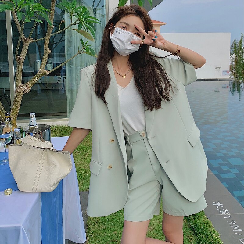 冰淇淋绿炸街小西装女夏2023年新款薄款休闲复古轻熟西服外套,女装西装,2D009