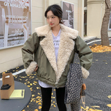 现货羊卷毛拼接派克服外套加厚羽绒服内胆5836-P235-K348，女装羽绒服，2C159