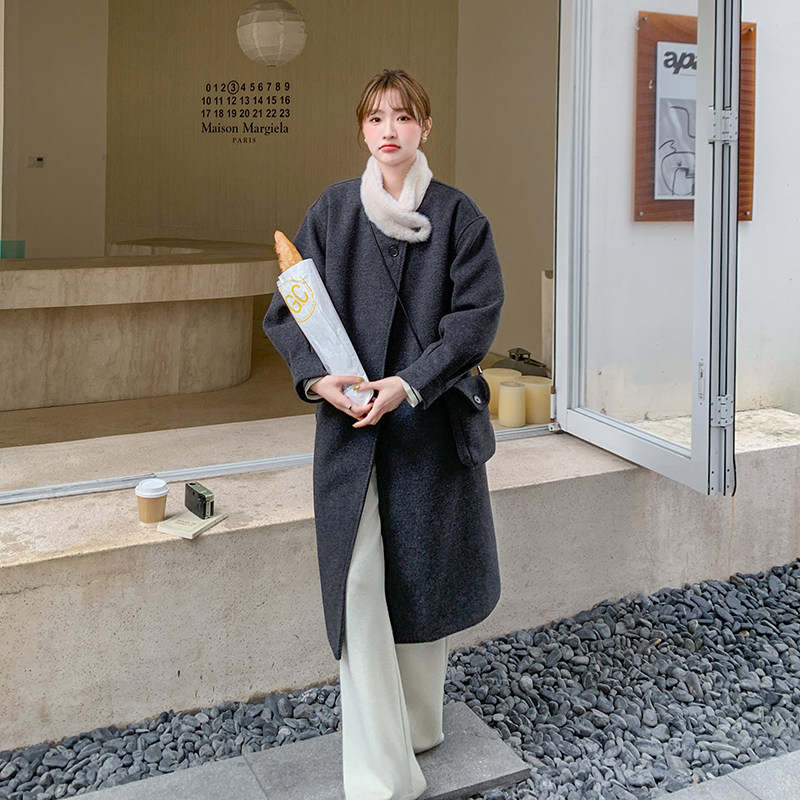 灰色高级感长款毛呢大衣女赫本风气质时尚呢子外套6103P205K298,女装毛呢外套,2C166