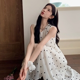法式温柔风气质波点连衣裙女夏季新款高级感收腰显瘦无袖背心长裙，商品下架区，2C332