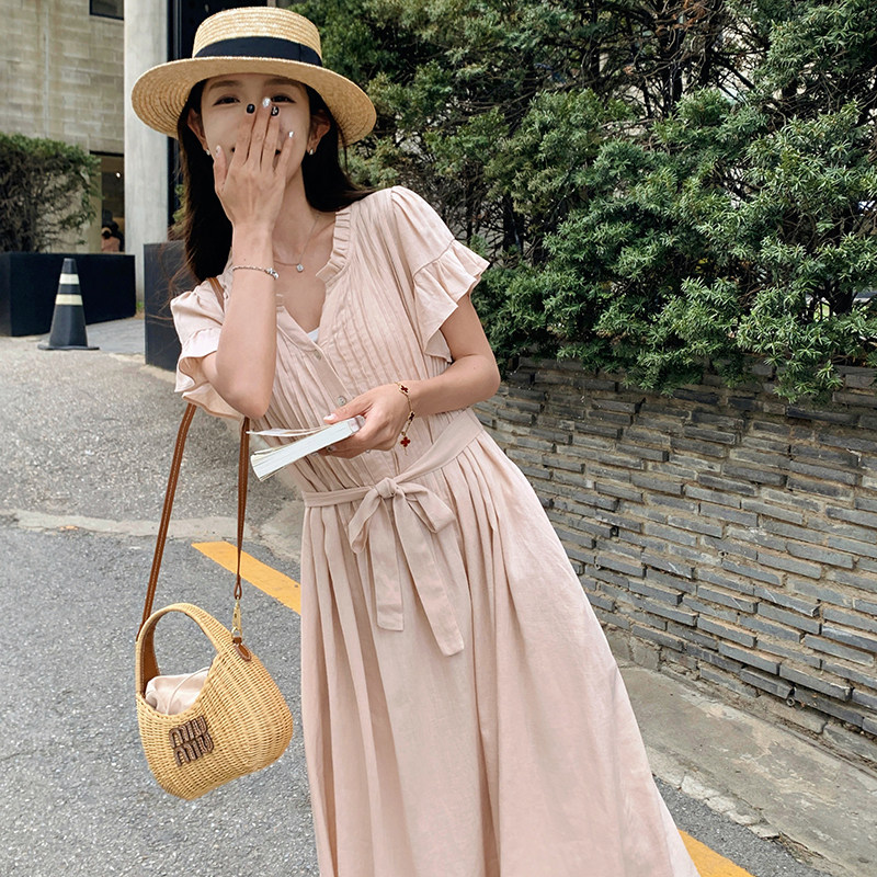 新品压褶连衣裙女夏休闲宽松法式茶歇裙子A806P125K178,女装连衣裙,2C269
