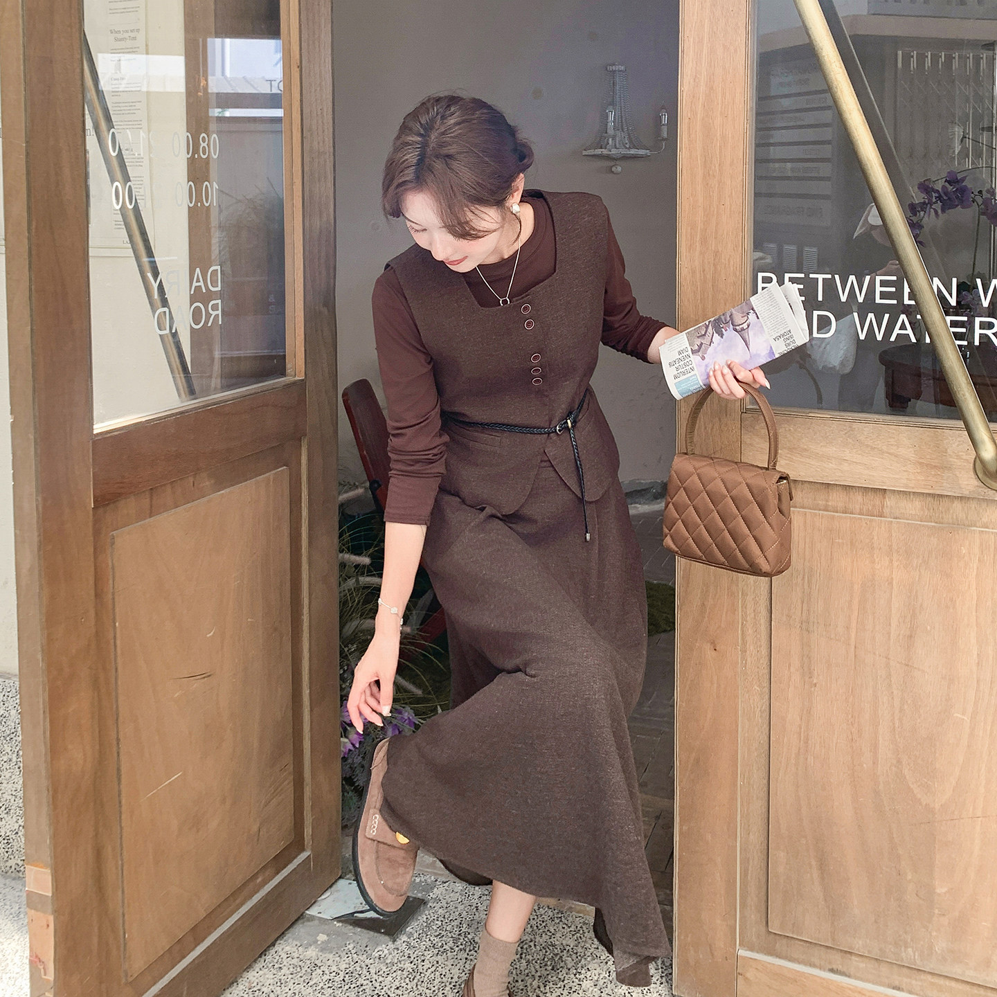 现货2D078-T1954-P195K278T+马甲+半裙3件套咖色,女装套装/套裙,2D078
