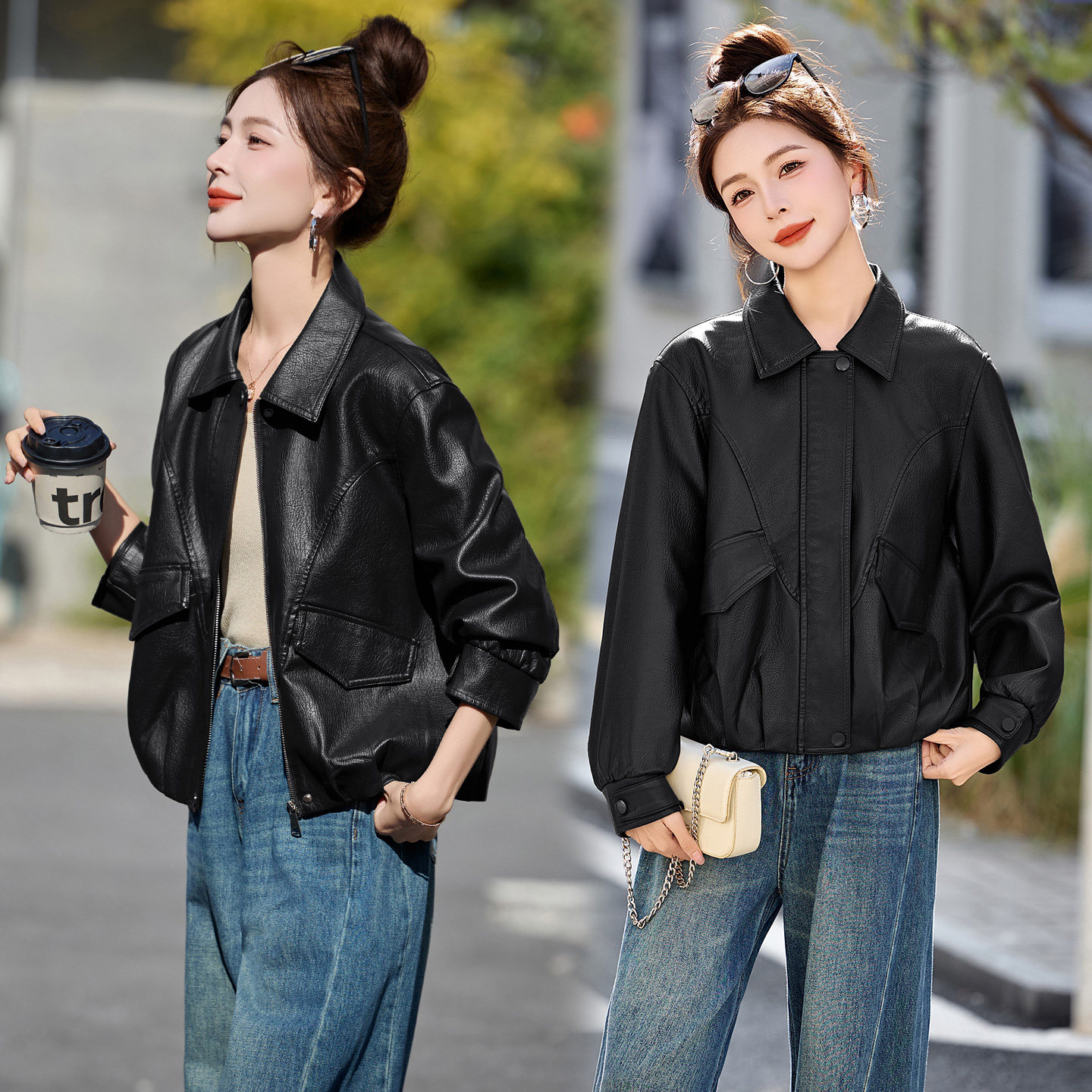 已出货春装新品小皮衣外套女翻领短款时尚百搭机车服小个子上衣,女装皮衣,吾爱衣