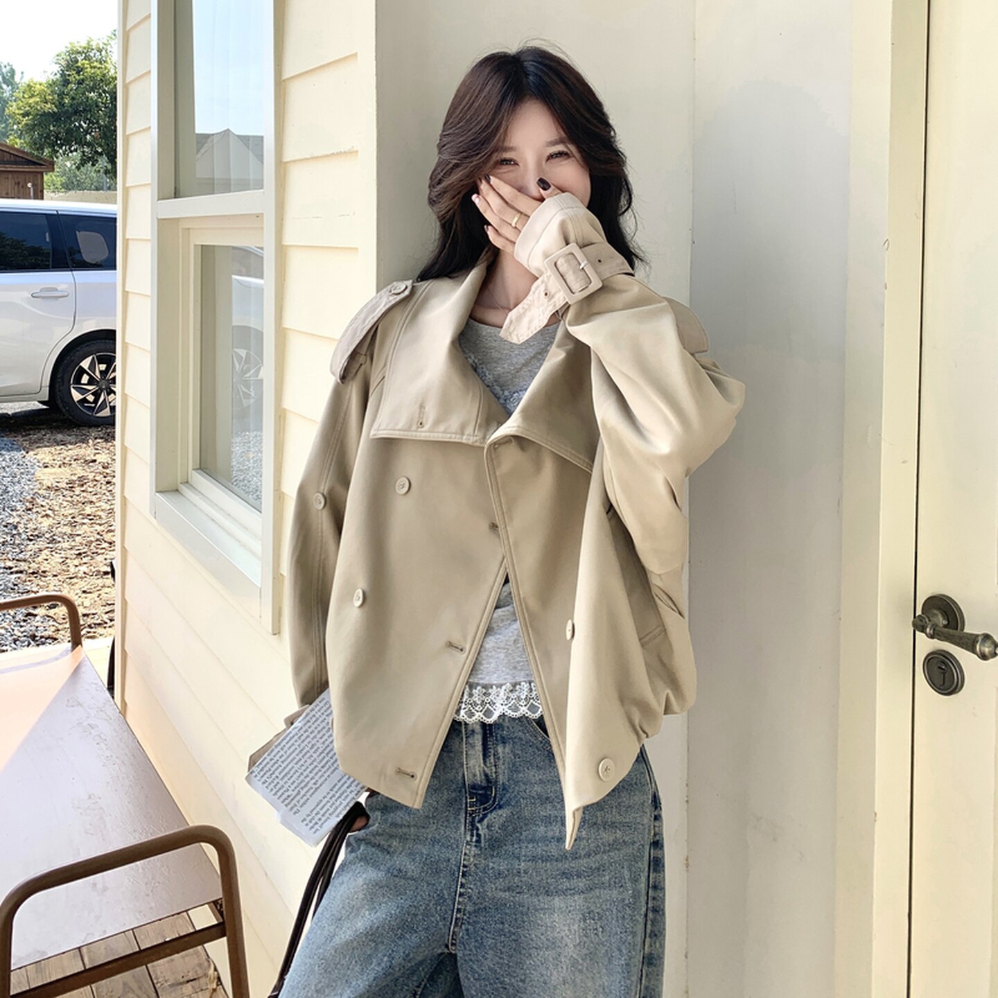 出货中时尚休闲短款风衣2C259-9971-P175-K258,女装风衣,2C259