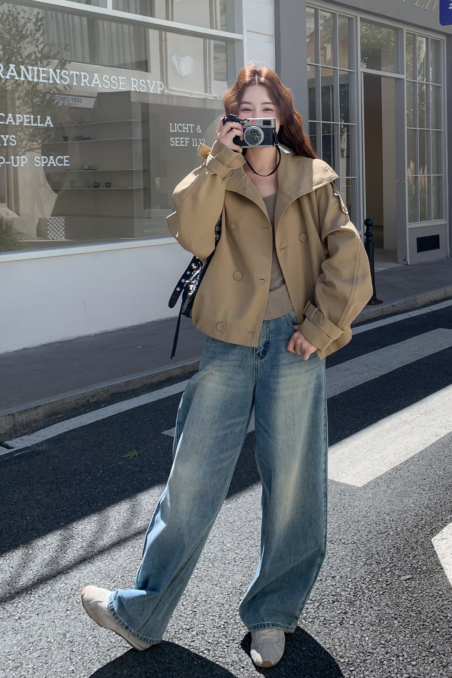 时髦酷飒风高级感风衣外套女2025秋季日系双排扣百搭立领短款上衣,女装风衣,2C086