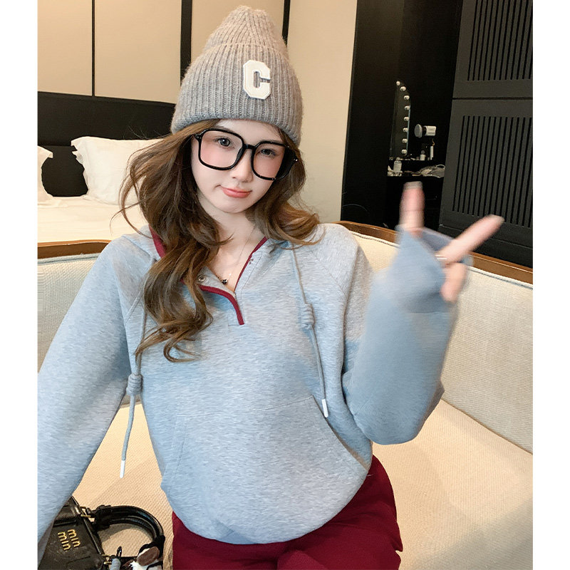 女春季新款撞色连帽卫衣阔腿裤两件套潮,女装套装/套裙,2C310