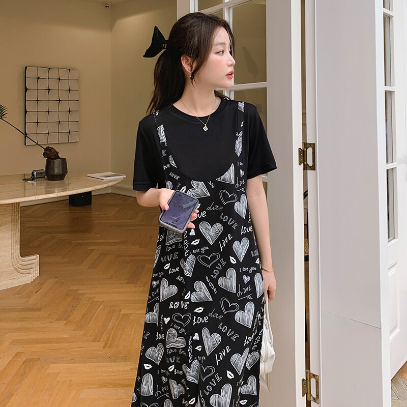 夏装新款爱心假两件连衣裙5831-P105K158,女装连衣裙,2B080