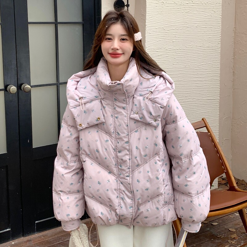 新款现货！加厚连帽印花90羽绒服短外套D814-P310K408图片