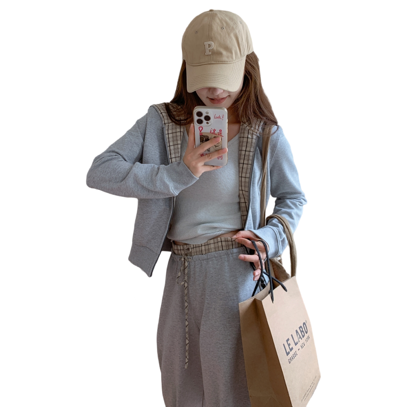 【新款数据好】老钱风灰色拼格子套装088-7755P185K258,女装套装/套裙,2C088