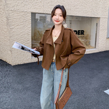 美拉德咖色麂皮绒短外套女春秋2025新款高级小众工装英伦风衣夹克，女装短外套，2C203