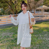 白色小香风拼接卫衣裙女2024初秋新款设计感宽松显瘦设计感不规则，女装连衣裙，2C018