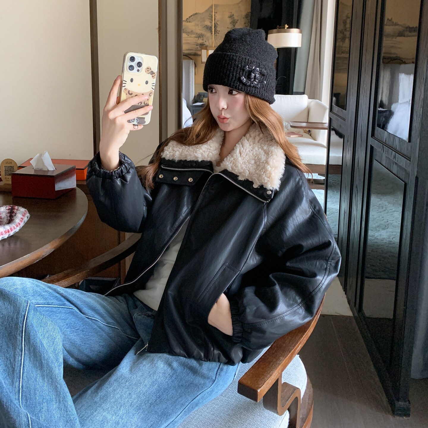 复古机车风PU皮夹克女2025冬季新款短款宽松设计感时髦外套高级感,女装羽绒服,2C233