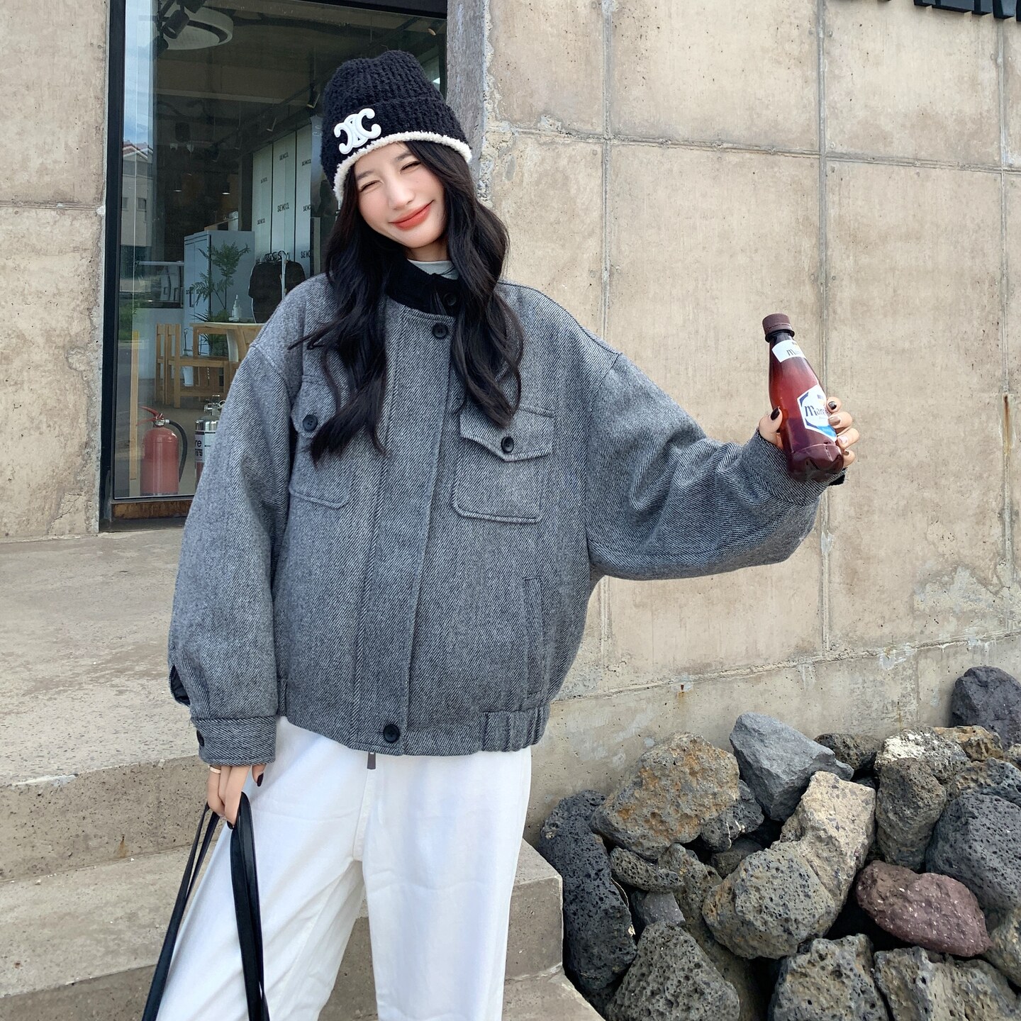 现货：冬装新款复古韩系撞色毛呢羽绒服2C135-8927P285K428,女装羽绒服,2C135
