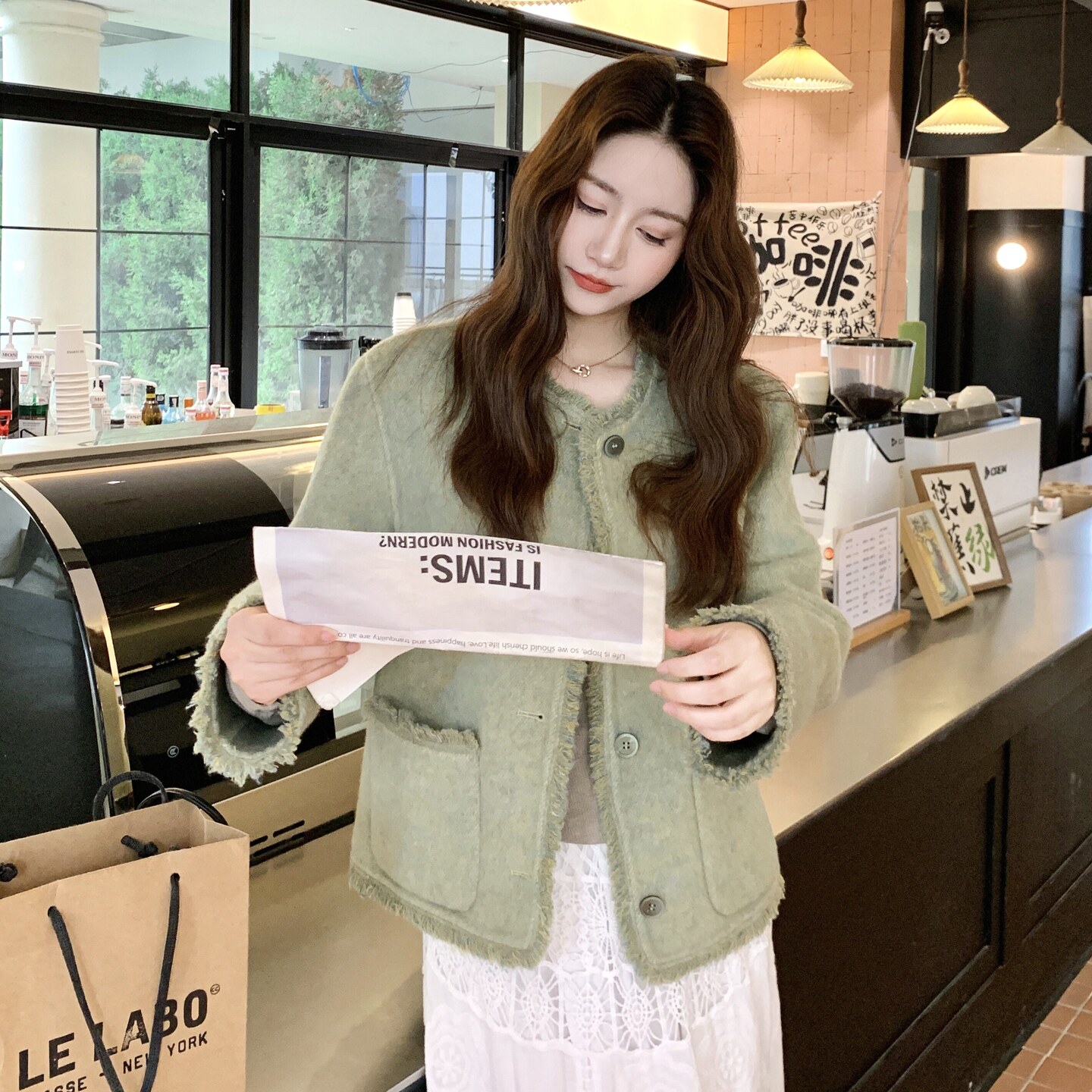 小香风绿色双面呢大衣外套女秋季2025新款小个子巨好看显瘦短款,女装羊绒大衣,2C056