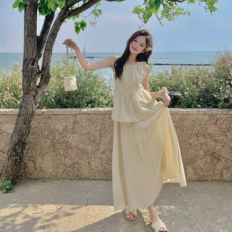 法式温柔风无袖套装裙女夏两件套老钱风气质名媛小香风小众不撞款,女装套装/套裙,2C233