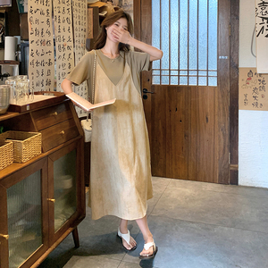 减龄小个子拼色假两件连衣裙女夏季2025新款显瘦今年流行爆款裙子图片