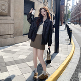 棕色美拉德皮衣外套女春秋2025新款美式复古时尚流行宽松休闲夹克，女装皮衣，2C291