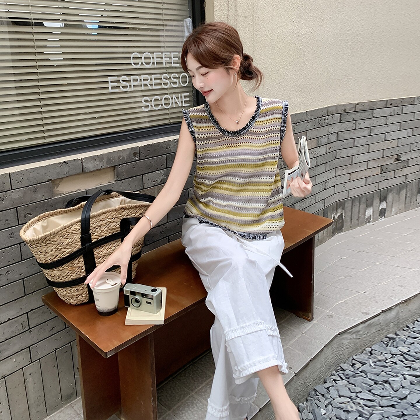 现货:夏装新款时尚针织毛边上衣长裤两件套2C135-8873P145K208,女装套装/套裙,2C135
