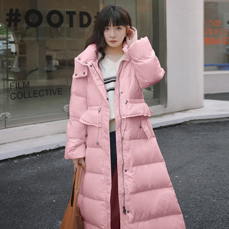 2025年明星同款收腰百搭时尚白鸭绒过膝羽绒服2C220L209P275K389,女装羽绒服,2C220