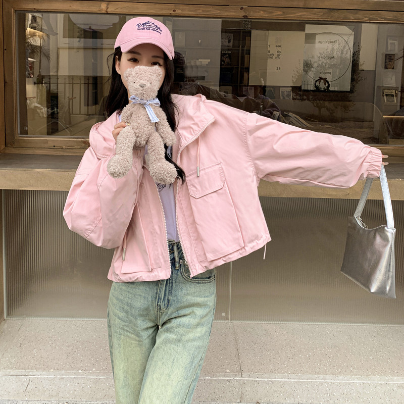 韩版减龄甜酷风短款连帽外套女2025春秋季新款显瘦设计感夹克上衣,女装短外套,2C266