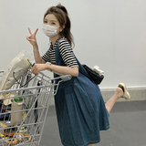 蓝色小个子时尚减龄假两件连衣裙女2023夏新款法式温柔风显瘦裙子，女装连衣裙，2C299
